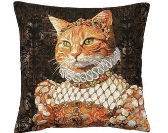 Cat lovers Elizabethan Ginger Cat Sisi Belgium BELGIAN Jacquard WOVEN Hand Finished 46cm, 18" Tapestry Pillow Cushion Cover