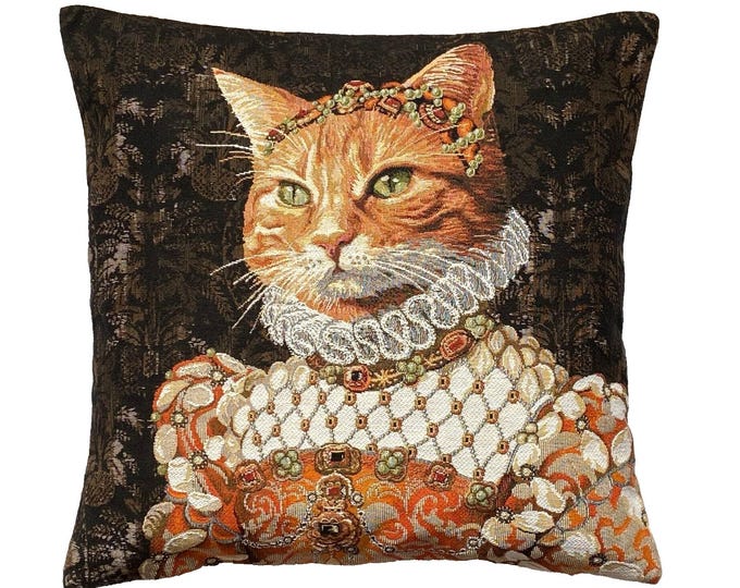 Cat lovers Elizabethan Ginger Cat Sisi Belgium BELGIAN Jacquard WOVEN Hand Finished 46cm, 18" Tapestry Pillow Cushion Cover
