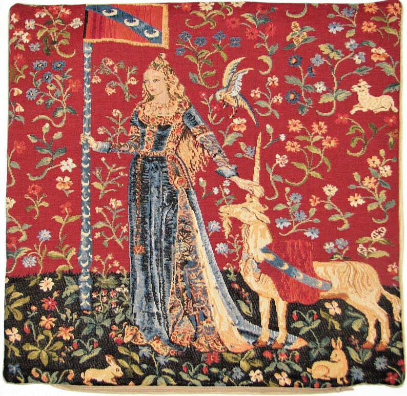 Cluny Lady & the Unicorn The TOUCH Belgian Tapestry Pillow Cushion Cover - Thumbnail 2