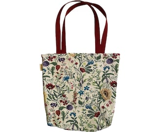 Fleurs des Champs Country Flowers BELGIAN Tapestry Woven Hand Finished Tote Shoulder Bag Handbag, Size 38cm x 34cm, 15" x 13.5"