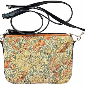 BELGIAN TAPESTRY Hand Finished Wm William MORRIS Golden Lily Fully Lined Clutch / Evening Bag 23CM X 16CM, detachable leather shoulder strap