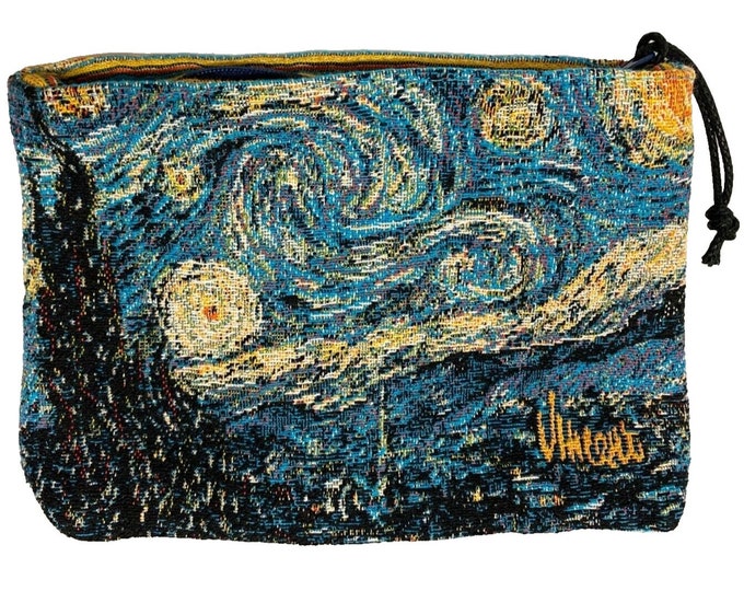 Van Gogh "Nuit Etoilee" Starry Night, Hand Finished BELGIAN TAPESTRY LARGE Trousse Purse Pouch Toiletry Cosmetic Bag 23CM X 16CM, with zip