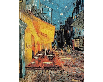 Vincent Van GOGH Café Cafe Terrace at Night 69cm x 91cm 27" x 36" Belgian Jacquard Woven Hand Finished Tapestry Wall Hanging + Rod Sleeve