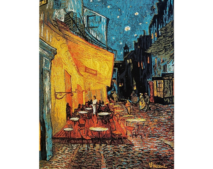 Vincent Van GOGH Café Cafe Terrace at Night 69cm x 91cm 27" x 36" Belgian Jacquard Woven Hand Finished Tapestry Wall Hanging + Rod Sleeve