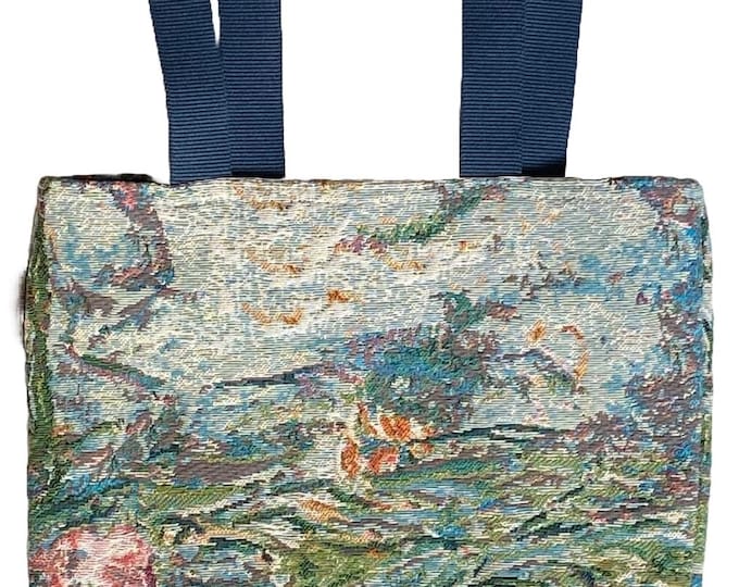 MONET'S Irises Nympheas, BELGIAN Tapestry Woven Hand Finished Large Tote Shoulder Bag Handbag, Size 38cm x 34cm 17" x 16" Excl Handles