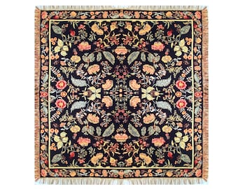BELGIAN Jacquard Woven Hand Finished 150cm x 150cm William MORRIS Rosali 40 TAPESTRY Table Throw Bed Spread Occasional Cover, Tassel edges