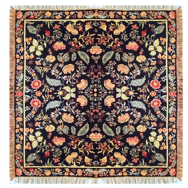 BELGIAN Jacquard Woven Hand Finished 150cm x 150cm William MORRIS Rosali 40 TAPESTRY Table Throw Bed Spread Occasional Cover, Tassel edges