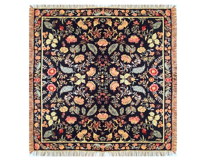 BELGIAN Jacquard Woven Hand Finished 150cm x 150cm William MORRIS Rosali 40 TAPESTRY Table Throw Bed Spread Occasional Cover, Tassel edges