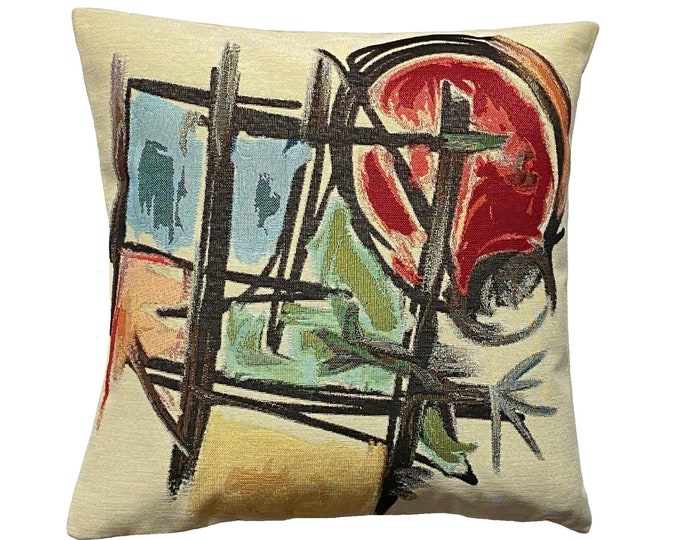 Joan Miro Abstract Hand Finished 44cm 17" French Hand Finished Tapestry Pillow Cushion Cover With Zip & Soft Touch Beige Velvet Back