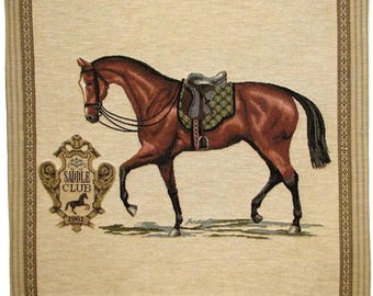 Saddle Club 1961 Horse BELGIAN Belgium Jacquard Woven Hand Finished Tapestry Pillow Cushion Cover With Zip, 46cm x 46cm 18" x 18", 3561C