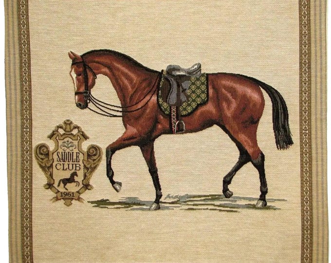 Saddle Club 1961 Horse BELGIAN Belgium Jacquard Woven Hand Finished Tapestry Pillow Cushion Cover With Zip, 46cm x 46cm 18" x 18", 3561C