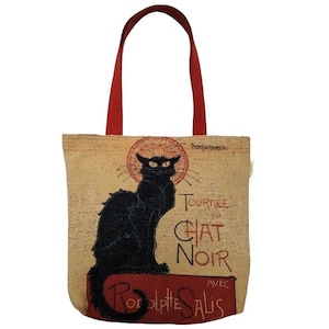 CHAT NOIR Czarny Kot, BELGIJSKA Duża torba na ramię z tkaniny gobelinowej, ręcznie wykończona, wymiary torby 46 cm x 46 cm 18" x 18"
