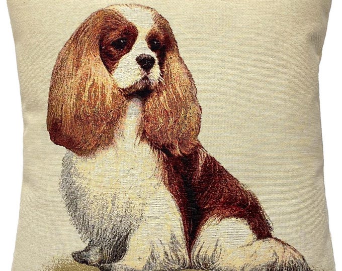 King Charles Spaniel Dog Hand Finished Tapestry Pillow Cushion Cover, Zip, Soft Touch Velvet Cotton Reverse 44cm x 44cm 17" x 17"