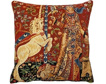 Cluny Lady & the Unicorn The TASTE BELGIAN Belgium Jacquard WOVEN Hand Finished Tapestry Pillow Cushion Cover, 35cm, 14"