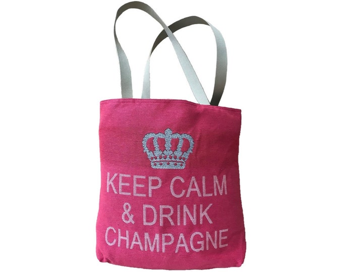 Keep Calm & Drink Champagne BELGIAN Tapestry Hand Finished Large Tote Shoulder Bag Handbag, 46cm x 46cm 18" x 18"