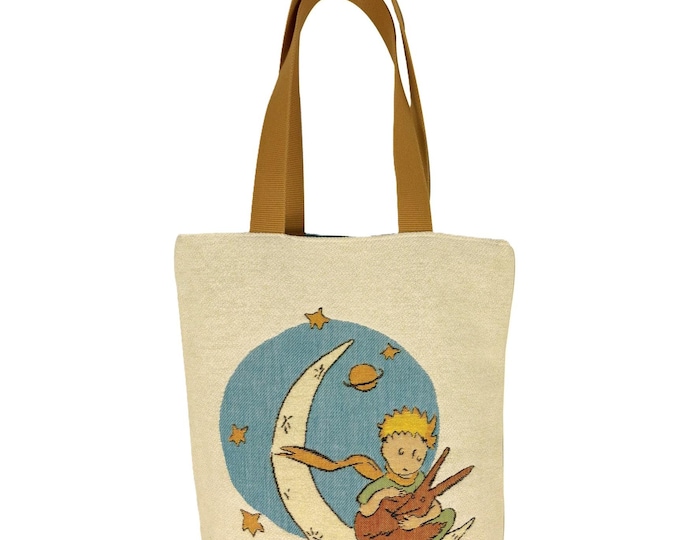 PETIT PRINCE With Fox on the Moon Avec Renard Sur la Lune BELGIAN Tapestry Woven Hand Finished Large Tote Shoulder Bag Handbag, 44cm x 44cm
