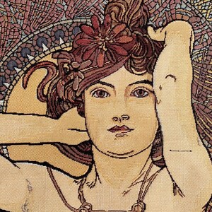 Tenture Murale ALPHONSE MUCHA – Byzantine Brunette, 58 Cm, Style Art Déco