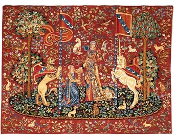Cluny Lady & the Unicorn The Taste BELGIAN Belgium jacquard woven tapestry wall hanging 55" x 38" / 140cm x 97cm fully lined + rod sleeve