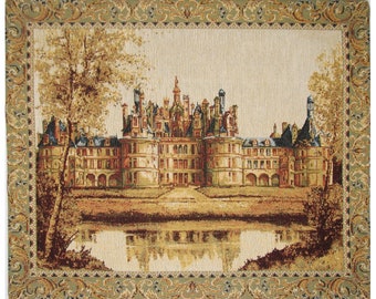 Chateau de Chambord, France as a BELGIAN Belgium jacquard woven tapestry wall hanging, fully lined + rod sleeve, 43" x 37" / 108cm x 93cm