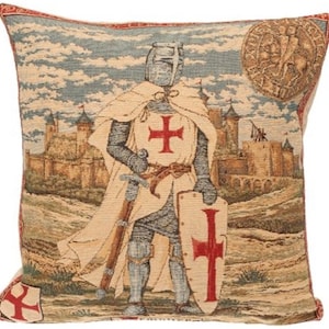 Templar Knight Templier BELGIAN Belgium Jacquard WOVEN Hand Finished Tapestry Pillow Cushion Cover, 46cm x 46cm 18&quot; x 18&quot;