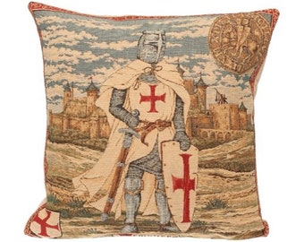 Templar Knight Templier BELGIAN Belgium Jacquard WOVEN Hand Finished Tapestry Pillow Cushion Cover, 46cm x 46cm 18" x 18"