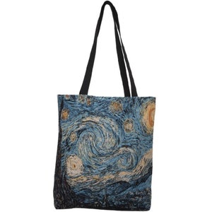 Van GOGH Starry Night Nuit Étoilée BELGIAN Tapestry Woven Hand Finished LARGE Tote Shoulder Bag Handbag 46cm x 46cm / 18&quot; x 18&quot;excl. handles