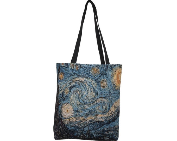 Van GOGH Starry Night Nuit Étoilée BELGIAN Tapestry Woven Hand Finished LARGE Tote Shoulder Bag Handbag 46cm x 46cm / 18" x 18"excl. handles