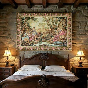Renaissance BOUCHER Chasse et Peche Hunting & Fishing 96cm x 144cm / 37.7" x 56.7" BELGIAN jacquard woven tapestry wall hanging + rod sleeve