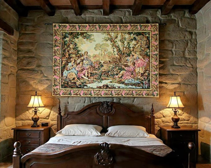 Renaissance BOUCHER Chasse et Peche Hunting & Fishing 96cm x 144cm / 37.7" x 56.7" BELGIAN jacquard woven tapestry wall hanging + rod sleeve