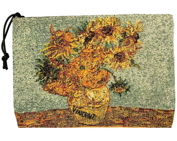 Van Gogh "Tournesol" Sunflowers, Hand Finished BELGIAN TAPESTRY LARGE Trousse Purse Pouch Toiletry Cosmetic Bag 23CM X 16CM, with zip