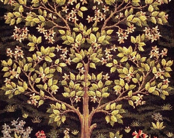 FauveArts Tree Of Life Tapestry Cushion Cover – 47cm Square, Beige Green Brown, 100% Cotton, Vintage William Morris Style-989937