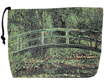 Monet "Pont Giverny" Japanese Bridge, Hand Finished BELGIAN TAPESTRY LARGE Trousse Purse Pouch Toiletry Cosmetic Bag 23CM X 16CM, with zip