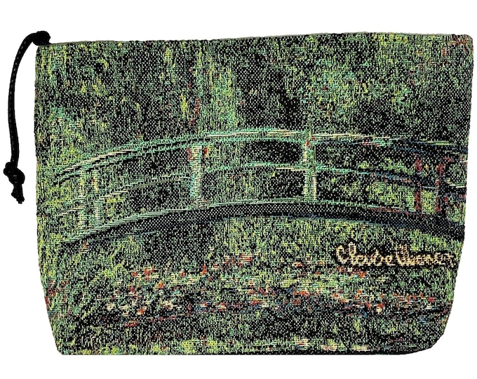 Monet "Pont Giverny" Japanese Bridge, Hand Finished BELGIAN TAPESTRY LARGE Trousse Purse Pouch Toiletry Cosmetic Bag 23CM X 16CM, with zip