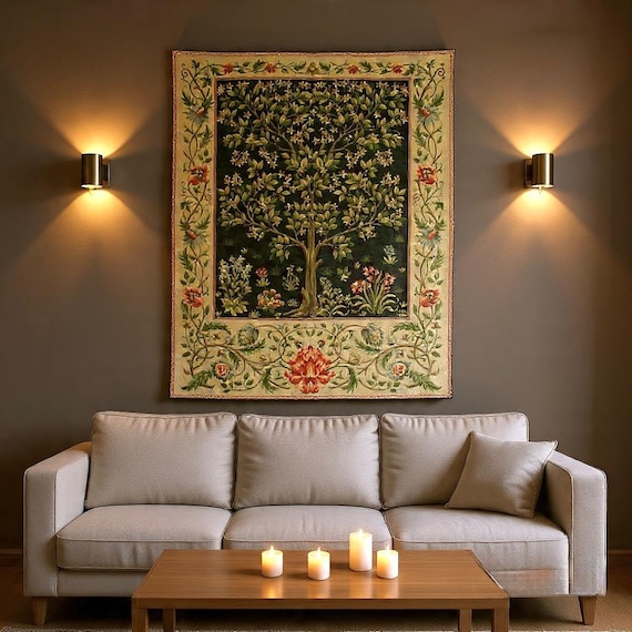 Tapisserie Murale Arbre De Vie William Morris - 47x69 Cm - Coton - Design Arts & Crafts - Neuf