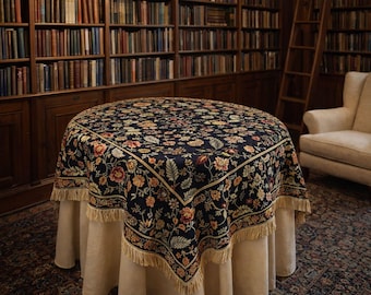 BELGIAN Jacquard Woven Hand Finished 150cm x 150cm William MORRIS Rosali 41 TAPESTRY Table Throw Bed Spread Occasional Cover, Tassel edges