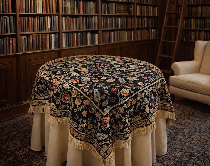 BELGIAN Jacquard Woven Hand Finished 150cm x 150cm William MORRIS Rosali 41 TAPESTRY Table Throw Bed Spread Occasional Cover, Tassel edges