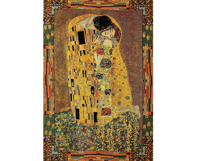 GUSTAV KLIMT The KISS 106cm X 70cm (42" x 28") High Quality Belgian Jacquard Woven Hand Finished Lined Tapestry Wall Hanging with Rod Sleeve