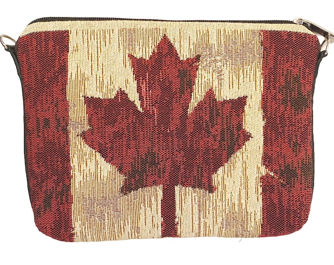 Canada Canadian Maple Leaf Flag Belgian Hand Finished TAPESTRY Clutch / Evening Bag 23cm x 16cm With Detachable Leather Shoulder Strap
