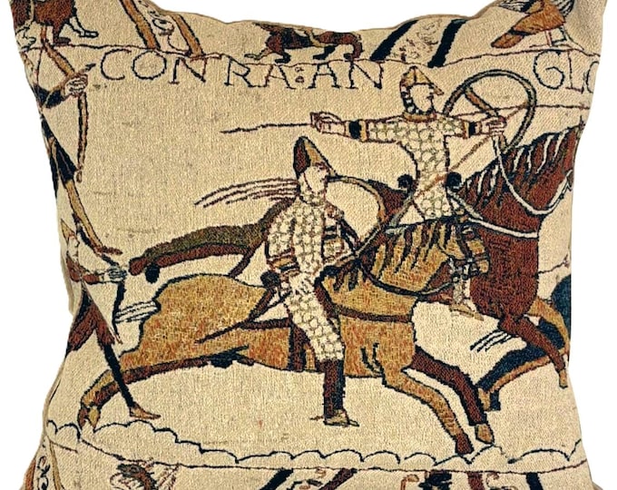 Bayeux Horseback Soldiers Battle of Hastings BELGIAN Jacquard WOVEN Hand Finished Highest Quality Tapestry Pillow Cushion Cover 44cm