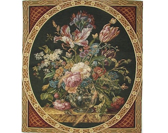 Jan Davids Still Life Vase of Flowers BELGIAN Jacquard WOVEN Hand Finished Lined Tapestry Wall Hanging, 27.5" x 25.5", 70cm X 65cm