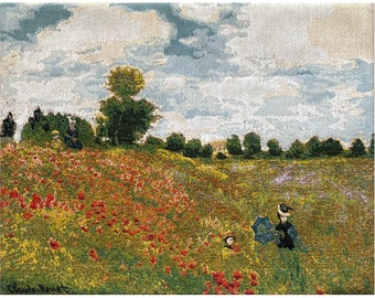 Claude MONET Coquelicots Poppy Fields Belgian Jacquard Woven Hand Finished Lined Tapestry Wall Hanging, Rod Sleeve, 59cm x 45cm, 23" x 18"
