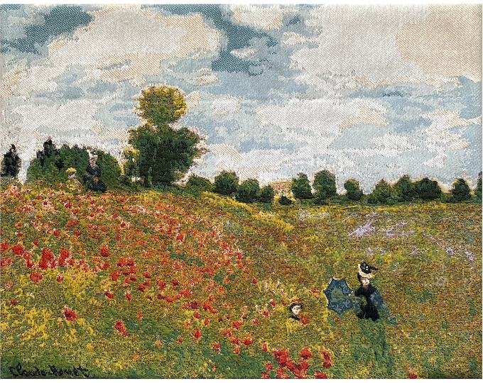 Claude MONET Coquelicots Poppy Fields Belgian Jacquard Woven Hand Finished Lined Tapestry Wall Hanging, Rod Sleeve, 59cm x 45cm, 23" x 18"