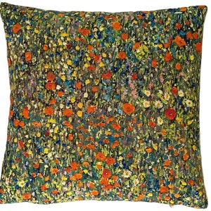 Funda de cojín de tapiz tejido a mano con diseño de campo de amapolas de Gustav KLIMT, 45 cm x 45 cm, 17,5" x 17,5"