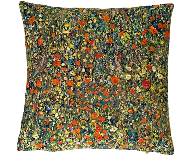 Gustav KLIMT Field of Poppies BELGIAN Belgium Jacquard WOVEN Hand Finished Tapestry Pillow Cushion Cover, 45cm x 45cm, 17.5" x 17.5"