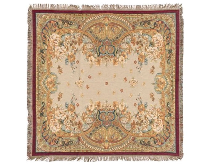 BELGIAN Jacquard Woven 150cm x 150cm Samsara "Ariya" TAPESTRY Table Throw Bed Spread Occasional Cover with Tassels