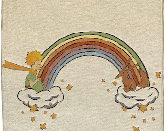 PETIT PRINCE on a Rainbow, BELGIAN Jacquard Woven Hand Finished Tapestry Pillow Cushion Cover, 46cm x 46cm, 18" x 18"