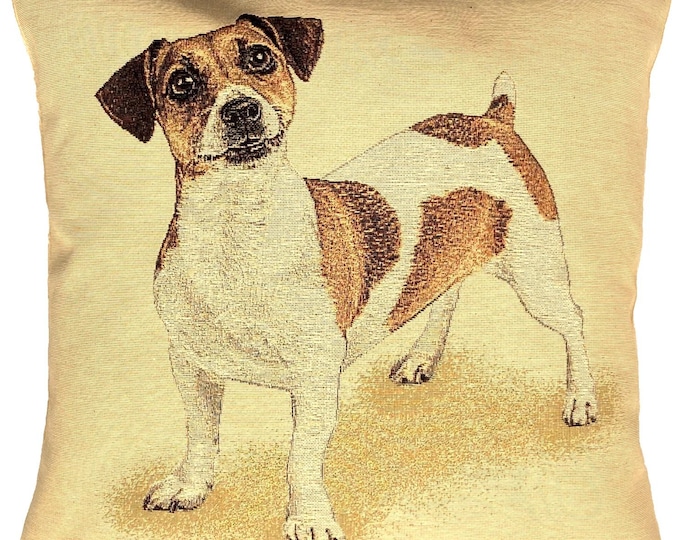Jack Russell Dog Hand Finished Tapestry Pillow Cushion Cover, Zip, Soft Touch Velvet Cotton Reverse 44cm x 44cm 17" x 17"