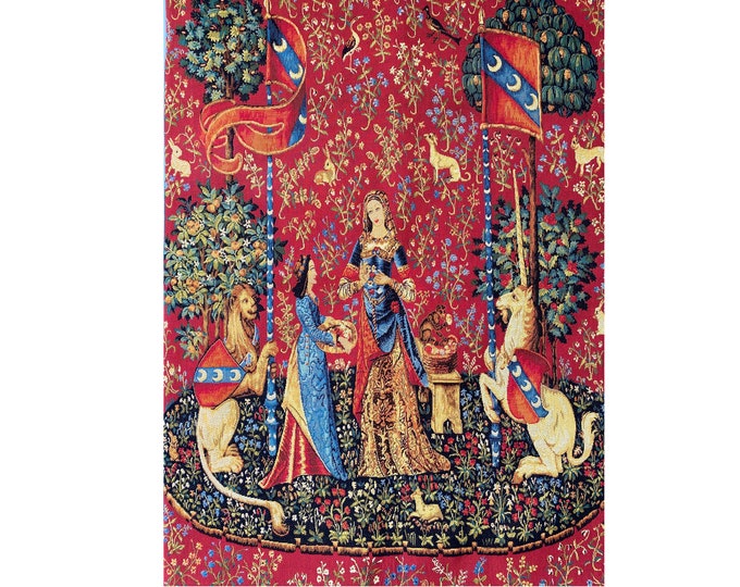 Cluny Lady & the Unicorn The Smell BELGIAN Belgium jacquard woven tapestry wall hanging 98cm x 69cm / 38.6" x 27.2" fully lined + rod sleeve