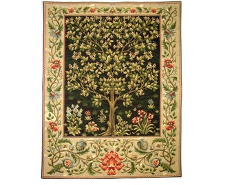 BELGIAN Jacquard WOVEN Hand Finished Tree of Life William MORRIS Design Tapisserie Wall Hanging, 92cm x 70cm, 37 » x 28 », Doublé avec Rod Sleeve