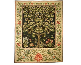 BELGIAN Jacquard WOVEN Hand Finished Tree of Life William MORRIS Design Tapestry Wall Hanging, 92cm x 70cm, 37" x 28", Lined with Rod Sleeve
